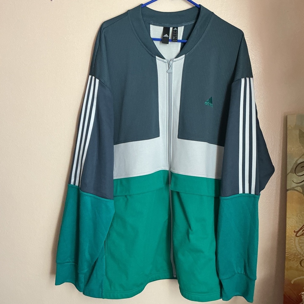 Adidas Men's Teal and Gray Bomber Jacket